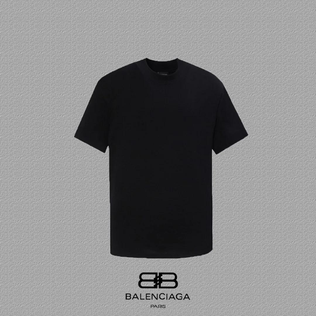 BALENCIAGA BB letter printed short-sleeved T-shirt, custom-woven and dyed 280g combed cotton fabric, zero color difference in threads, perfect details, different from the current version on the market, welcome to compare, Same Style for men and women, must-sell in the picture above Color: White Black Size: 1 2 3 4